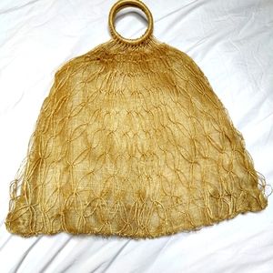 vintage burlap woven beach bag purse
